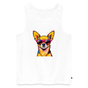 Chihuahua coloré avec des lunettes de soleil - Débardeur bio Premium Homme - blanc - Devant - Michal (187cm)
