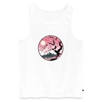 Paysage de montagne de cerisier en fleurs - Débardeur bio Premium Homme - blanc - Devant - AI Model Male 178 light (178cm)