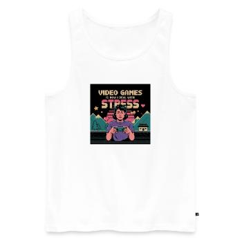 Lustiger Gamer-Stressabbau-Spruch - Männer Premium Bio Tank Top - Weiß - Vorne - Michal (187cm)
