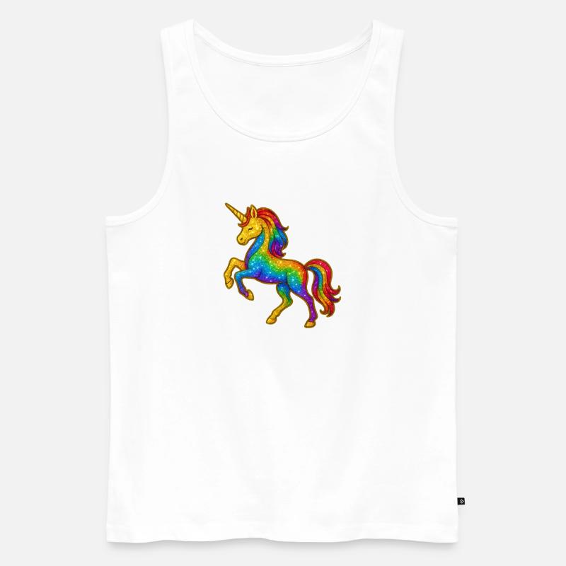 Glitzernder Regenbogen-Einhorn - Männer Premium Bio Tank Top - Weiß