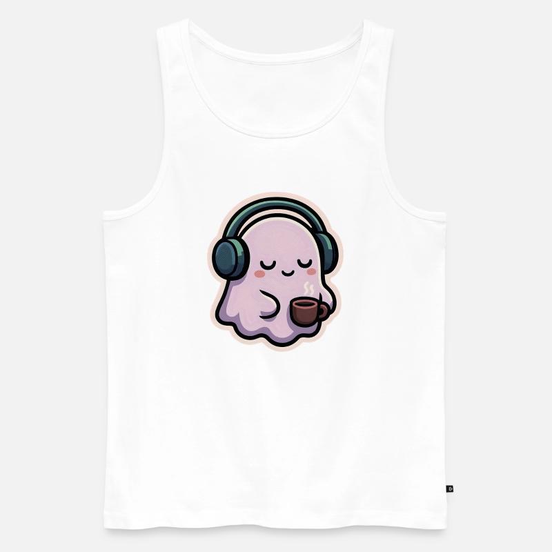 Entspannter Geist mit Kopfhörern und Kaffee - Männer Premium Bio Tank Top - Weiß