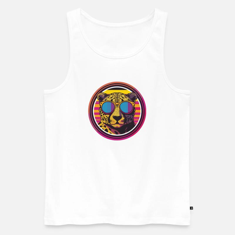 Leopard mit Sonnenbrille im Retro-Stil - Männer Premium Bio Tank Top - Weiß