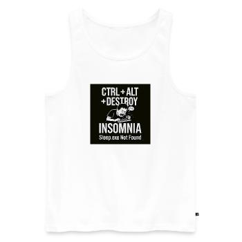 Insomnia Meme Graphic Tee - Men's Premium Organic Tank Top - white - Front - AI Model Male 178 light (178cm)