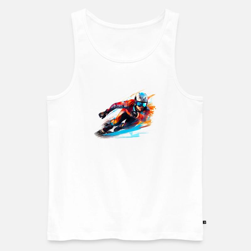 Fahrender Skirennfahrer mit Farbexplosion - Männer Premium Bio Tank Top - Weiß