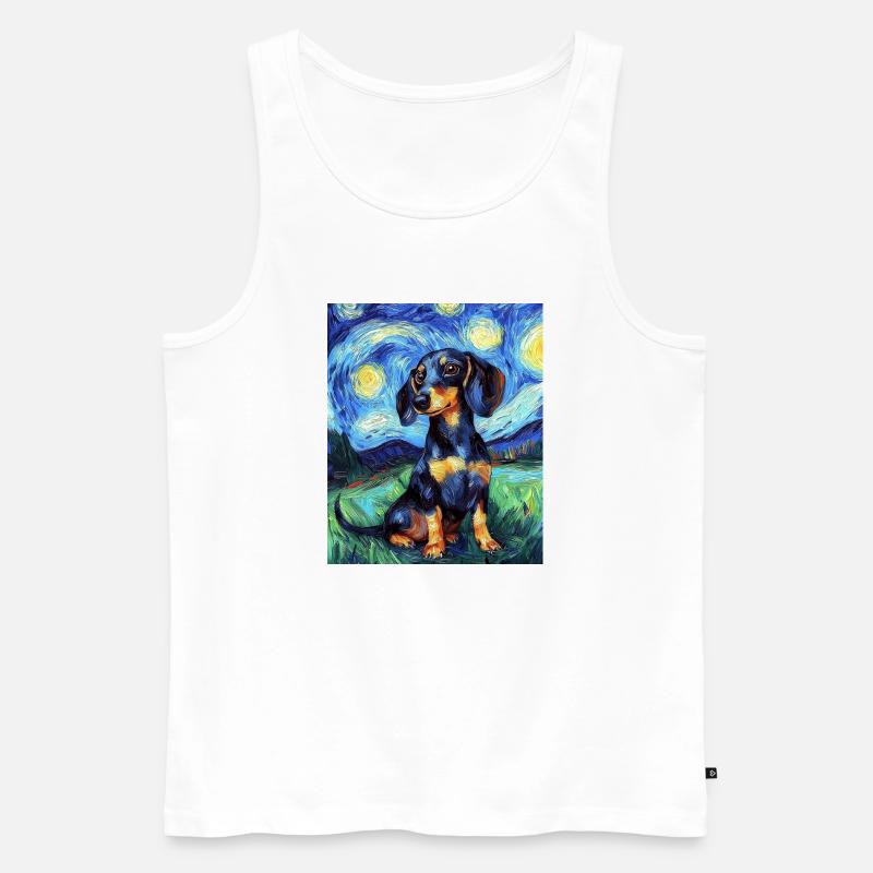 Dackel Hund Van Gogh Style Starry - Männer Premium Bio Tank Top - Weiß
