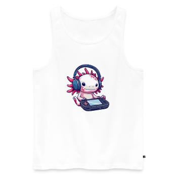 Axolotl mit Kopfhörern und Gaming-Controller - Männer Premium Bio Tank Top - Weiß - Vorne - Michal (187cm)