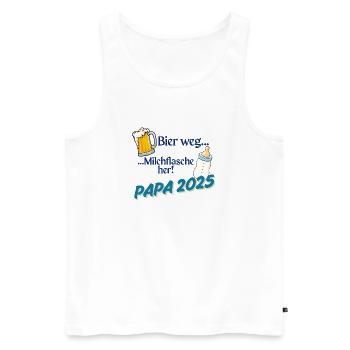 Papa 2025 – Bière partie, bouteille de lait ici ! - Débardeur bio Premium Homme - blanc - Devant - Michal (187cm)