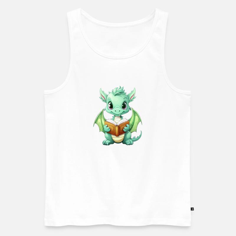 Kritzelnder Drache mit Buch - Männer Premium Bio Tank Top - Weiß