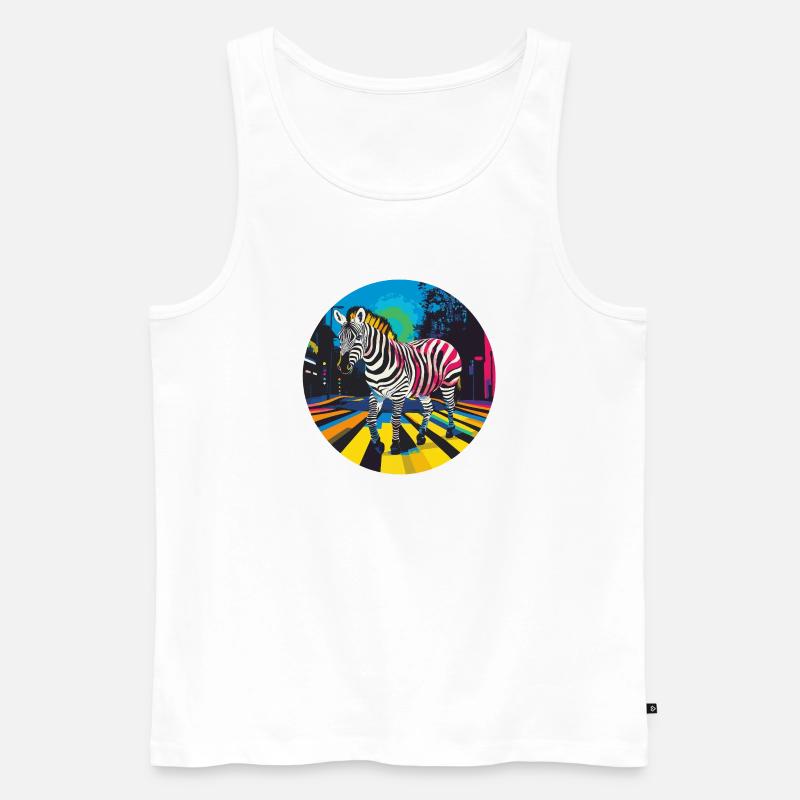 Buntes Zebra in Neon-Stadtbild - Männer Premium Bio Tank Top - Weiß