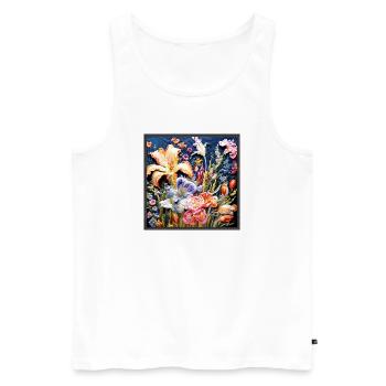 Floral pattern in embroidery technique on dark blue - Men's Premium Organic Tank Top - white - Front - AI Model Male 178 light (178cm)