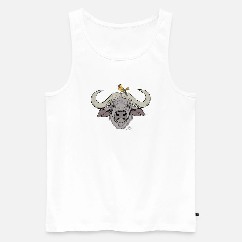 Stämmiger Büffel mit Singvogel - Männer Premium Bio Tank Top - Weiß
