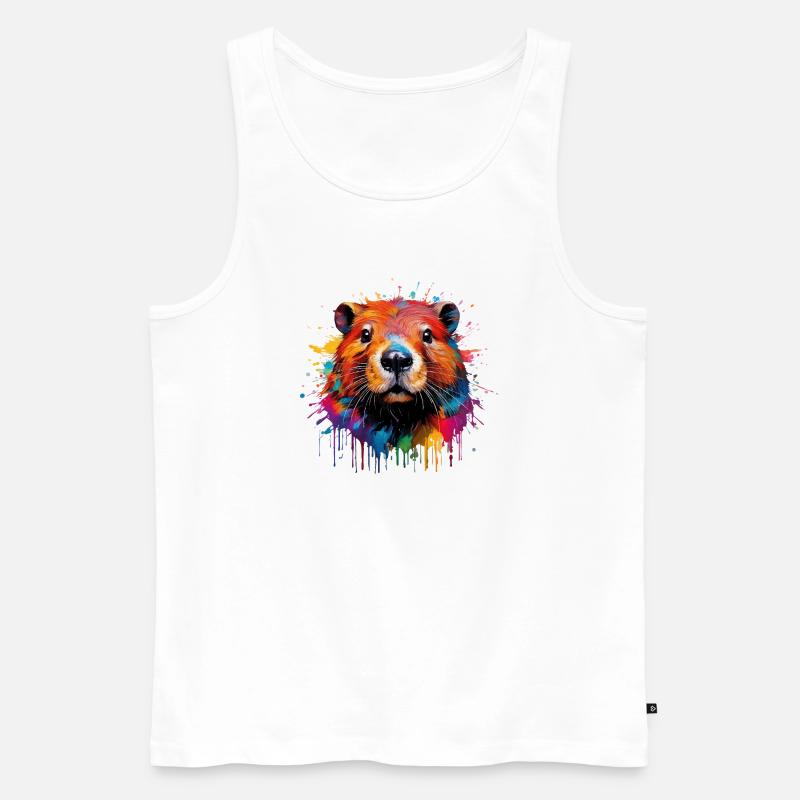 Bunter Biber Wasserfarbendesign - Männer Premium Bio Tank Top - Weiß