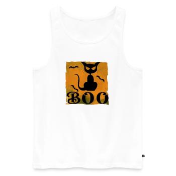 T-shirt d’Halloween avec texte chat et boo - Débardeur bio Premium Homme - blanc - Devant - Michal (187cm)