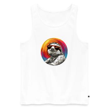 Cool Faultier mit Sonnenbrille und buntem Kreis - Männer Premium Bio Tank Top - Weiß - Vorne - Michal (187cm)
