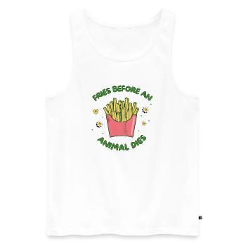 Vintage Fries – Fries Before an Animal Dies - Männer Premium Bio Tank Top - Weiß - Vorne - AI Model Male 178 light (178cm)
