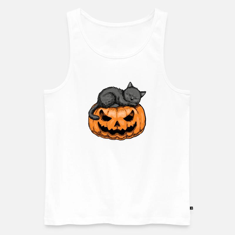 Schläfrige Katze Halloween-Design - Männer Premium Bio Tank Top - Weiß