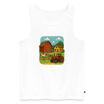 Rural farm with red tractor - Men's Premium Organic Tank Top - white - Front - AI Model Male 178 light (178cm)
