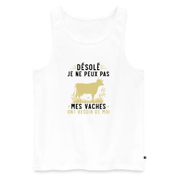 Mes vaches ont besoin de moi - Débardeur bio Premium Homme - blanc - Devant - AI Model Male 178 light (178cm)