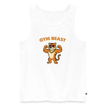 Gym Beast Tiger mit Sonnenbrille - Männer Premium Bio Tank Top - Weiß - Vorne - Michal (187cm)