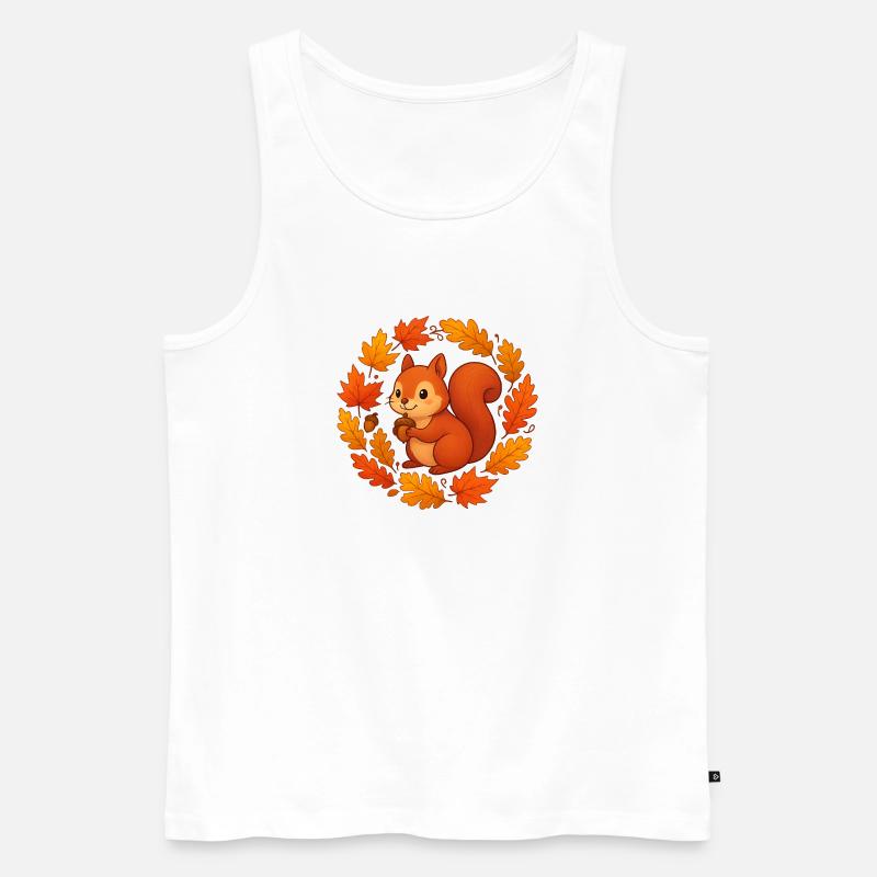 Herbstliches Eichhörnchen im Laubkranz - Männer Premium Bio Tank Top - Weiß