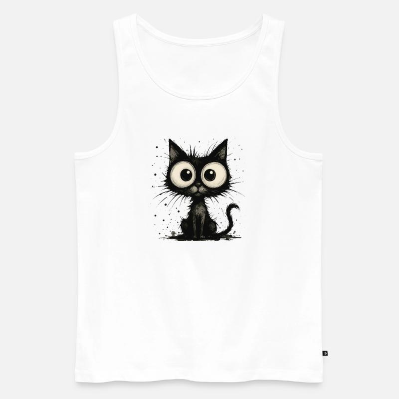 Drôle de chat noir avec de grands yeux – splash - Débardeur bio Premium Homme - blanc