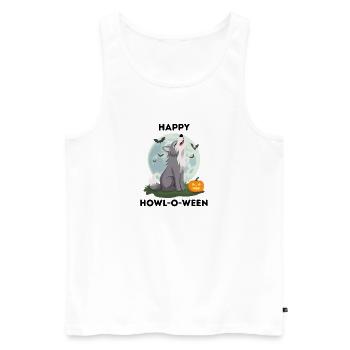 Happy Howl-o-ween – Wolf Halloween Pun - Men's Premium Organic Tank Top - white - Front - AI Model Male 178 light (178cm)