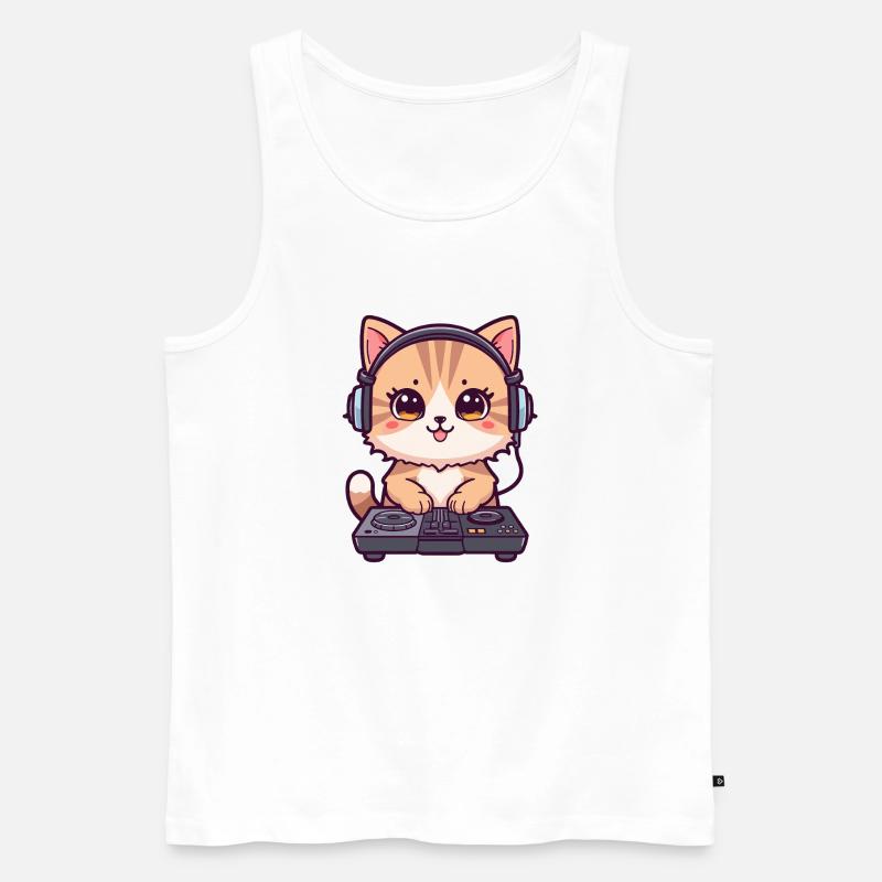Katze als DJ mit Kopfhörer - Männer Premium Bio Tank Top - Weiß