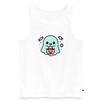 Ghost Foodie Smile Halloween - Men's Premium Organic Tank Top - white - Front - AI Model Male 178 light (178cm)