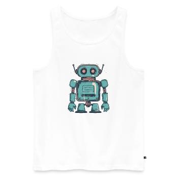 Dessin de robot sarcelle rétro - Débardeur bio Premium Homme - blanc - Devant - AI Model Male 178 light (178cm)