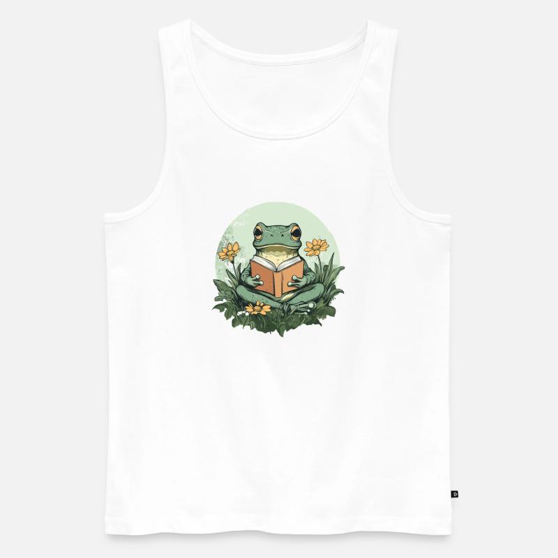 Frosch liest Buch im Blumenmeer - Männer Premium Bio Tank Top - Weiß