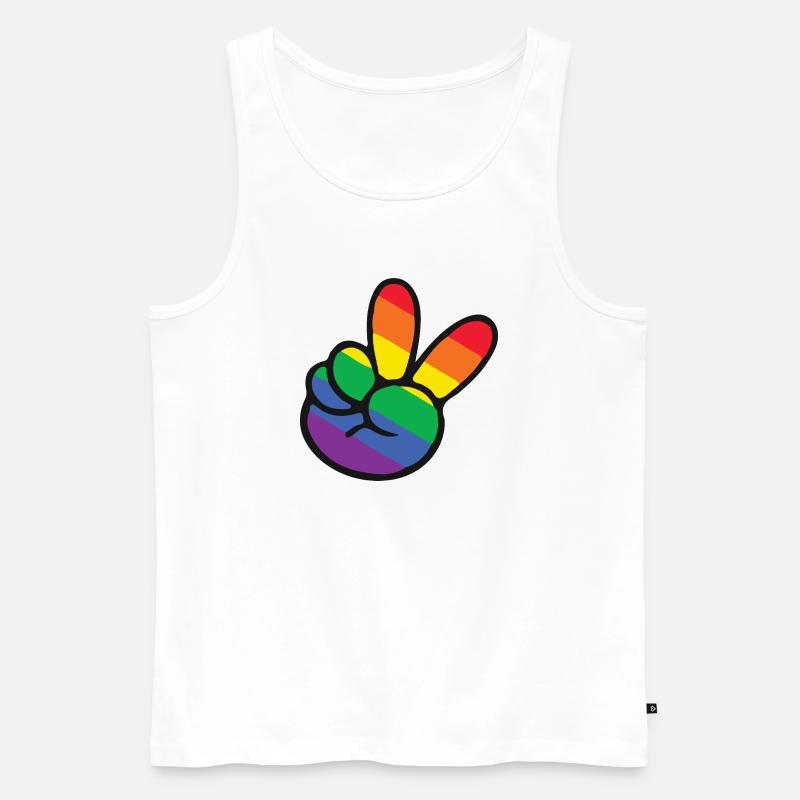 Regenbogen Peace Zeichen Hand - Männer Premium Bio Tank Top - Weiß