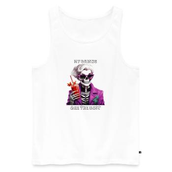 SKELETT FRAU MY DRINKS ARE THE BEST - Männer Premium Bio Tank Top - Weiß - Vorne - Michal (187cm)