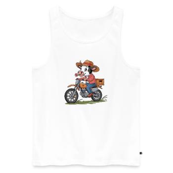 Vache aventureuse à moto - Débardeur bio Premium Homme - blanc - Devant - Michal (187cm)