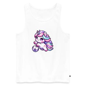 Kawaii Licorne Football Coup de pied arc-en-ciel - Débardeur bio Premium Homme - blanc - Devant - AI Model Male 178 light (178cm)