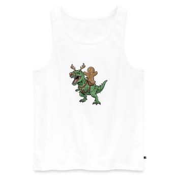 Gingerbread Man Rides T-Rex Christmas Dinosauri - Men's Premium Organic Tank Top - white - Front - Michal (187cm)