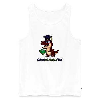 DinoSCHLAUrus - Pixel Art Dinosaurier mit Buch 🦖 - Männer Premium Bio Tank Top - Weiß - Vorne - Michal (187cm)