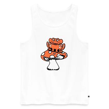 Frosch SItzt Pilz Süß Wald Waldfrosch Lächelt Cool - Männer Premium Bio Tank Top - Weiß - Vorne - Michal (187cm)