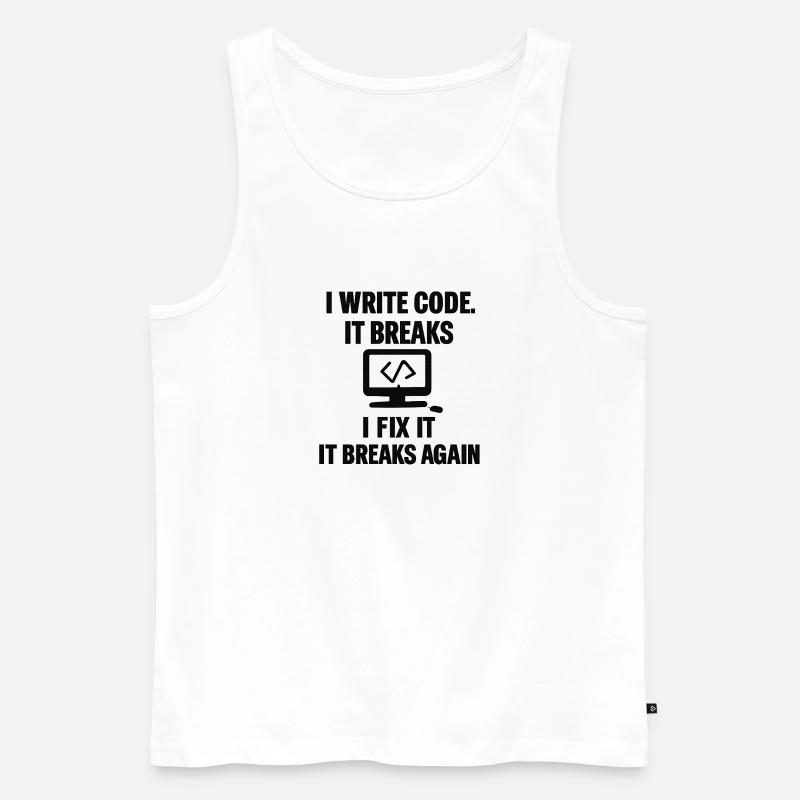 I Write Code – Funny Programmer T-Shirt - Men's Premium Organic Tank Top - white