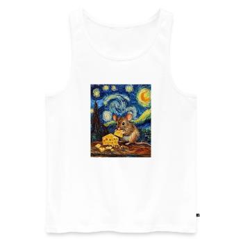 Souris mange du fromage Nuit étoilée à la Van Gogh - Débardeur bio Premium Homme - blanc - Devant - Michal (187cm)