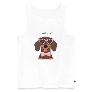 Dackel I Woof You Valentinstag Design - Männer Premium Bio Tank Top - Weiß - Vorne - Michal (187cm)