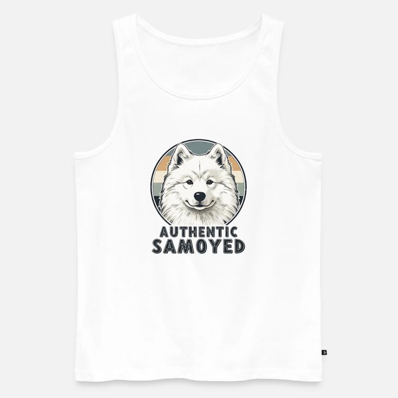 Authentic Samoyed Lächeln Retro Hund - Männer Premium Bio Tank Top - Weiß