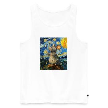 Souris mange du fromage Nuit étoilée à la Van Gogh - Débardeur bio Premium Homme - blanc - Devant - Michal (187cm)