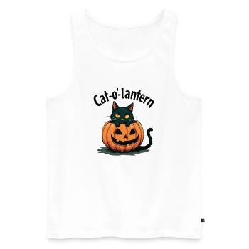 Cat-o'-Lantern Halloween Chat en citrouille - Débardeur bio Premium Homme - blanc - Devant - Michal (187cm)