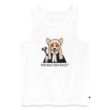 Corgi Judge Cartoon Pardon the Fuck - Men's Premium Organic Tank Top - white - Front - AI Model Male 178 light (178cm)