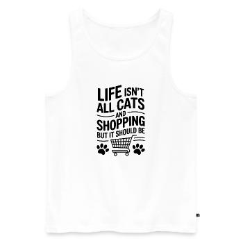 Shopping Dire Chats Drôle Shopping Cadeau - Débardeur bio Premium Homme - blanc - Devant - Michal (187cm)