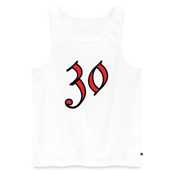 30. 30 YEARS. 30th ANNIVERSARY. 30 YEARS ANNIVERSARY. - Men's Premium Organic Tank Top - white - Front - Michal (187cm)