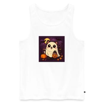 Cuddly Halloween Ghost Cat - Men's Premium Organic Tank Top - white - Front - Michal (187cm)