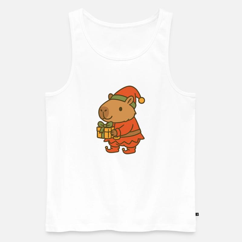 ✨ Weihnachtswichtel Capybara mit Geschenk 🎁 - Männer Premium Bio Tank Top - Weiß
