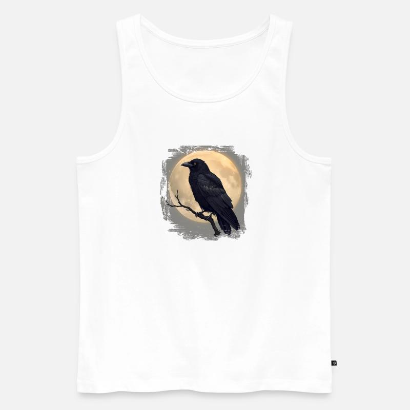 Düsterer Rabe vor Vollmond  - Männer Premium Bio Tank Top - Weiß