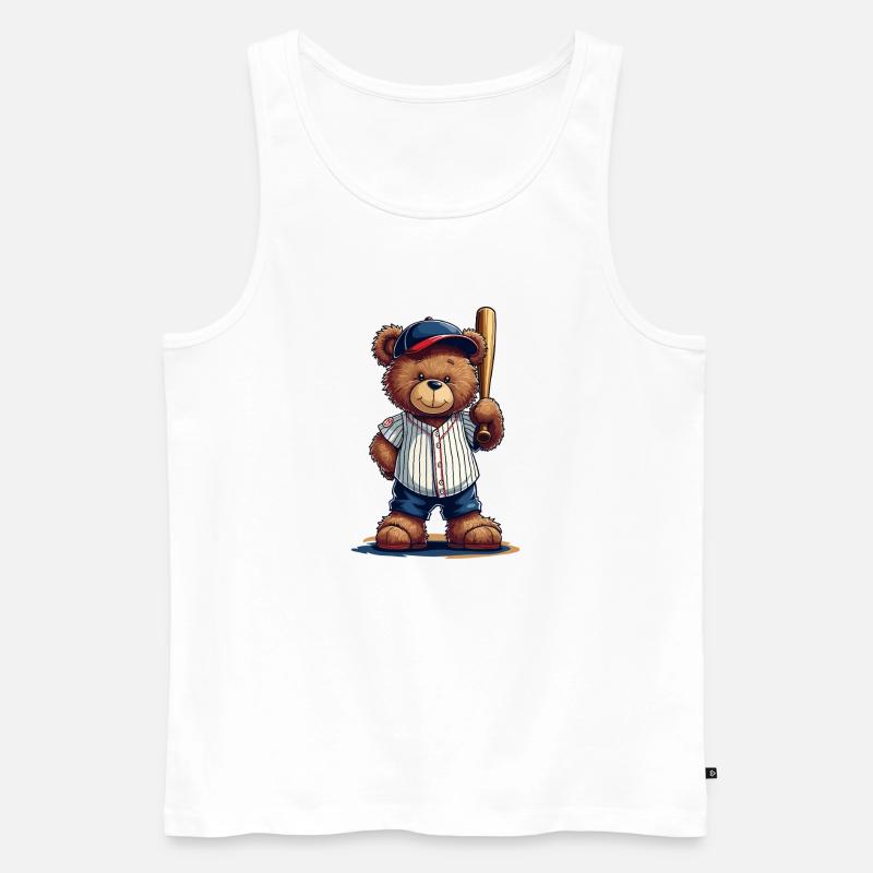 Teddybär Baseballheld auf Bat - Männer Premium Bio Tank Top - Weiß